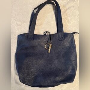 Unbranded EUC Navy Blue Leather Tote Bag Suede Interior